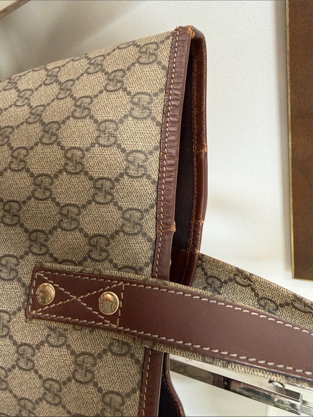 Gucci Beige GG Coated Canvas Tote with Brown Leather Handles - Picture 9 of 16